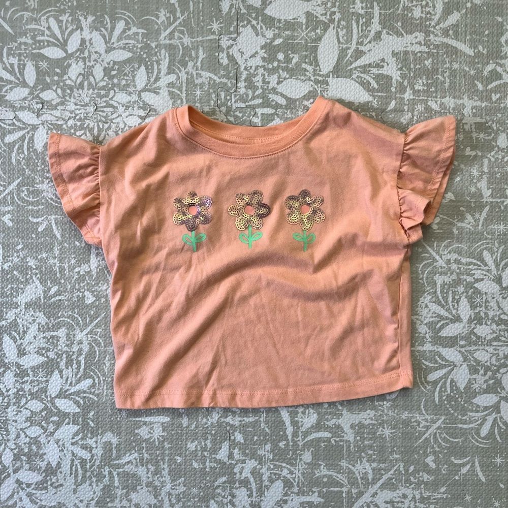 jumping beans Peach Short Sleeve Tee with Floral Appliqués